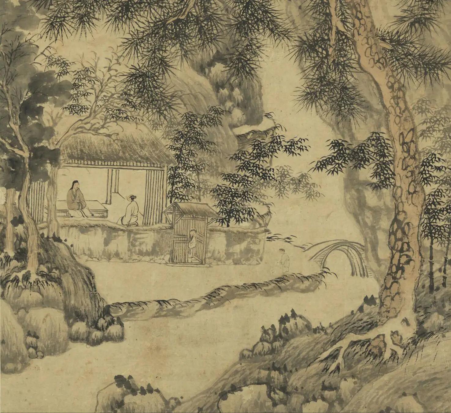 中国古代名画：《听松图》鉴赏—— 赵原 （元末明初）