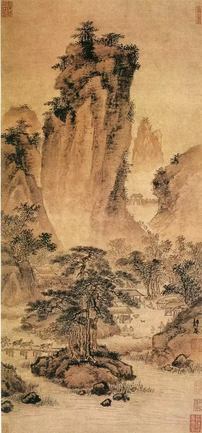 中国名画赏析 明 戴进《关山行旅图》