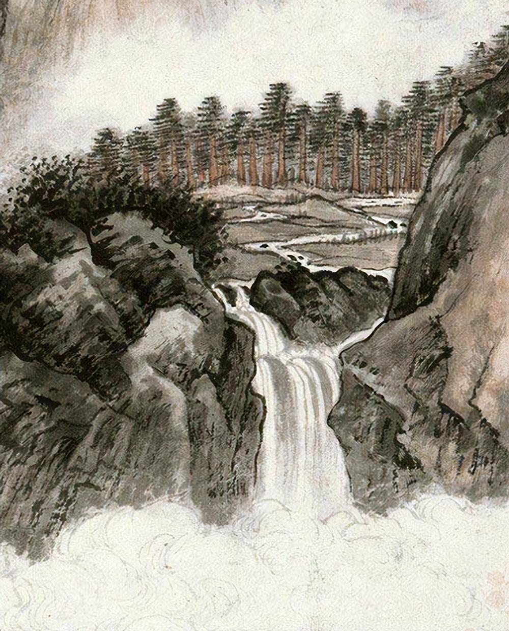 瀑布题材的山水画作品高清大图欣赏
