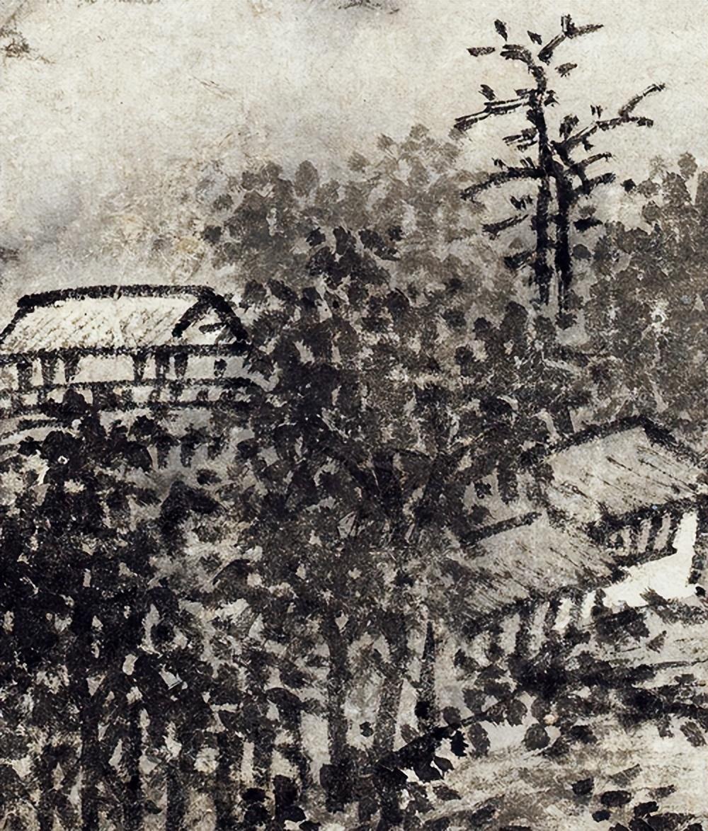 明代中期画家谢时臣山水画作品《溪山雨意》高清图片
