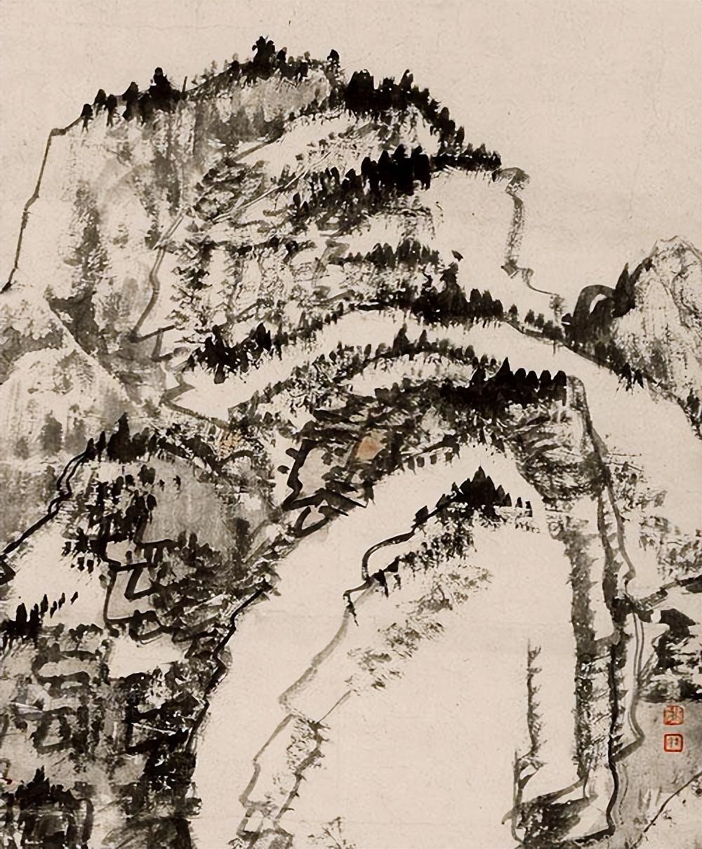 清代画家髡残山水画作品《雨后苍岩》高清图片欣赏