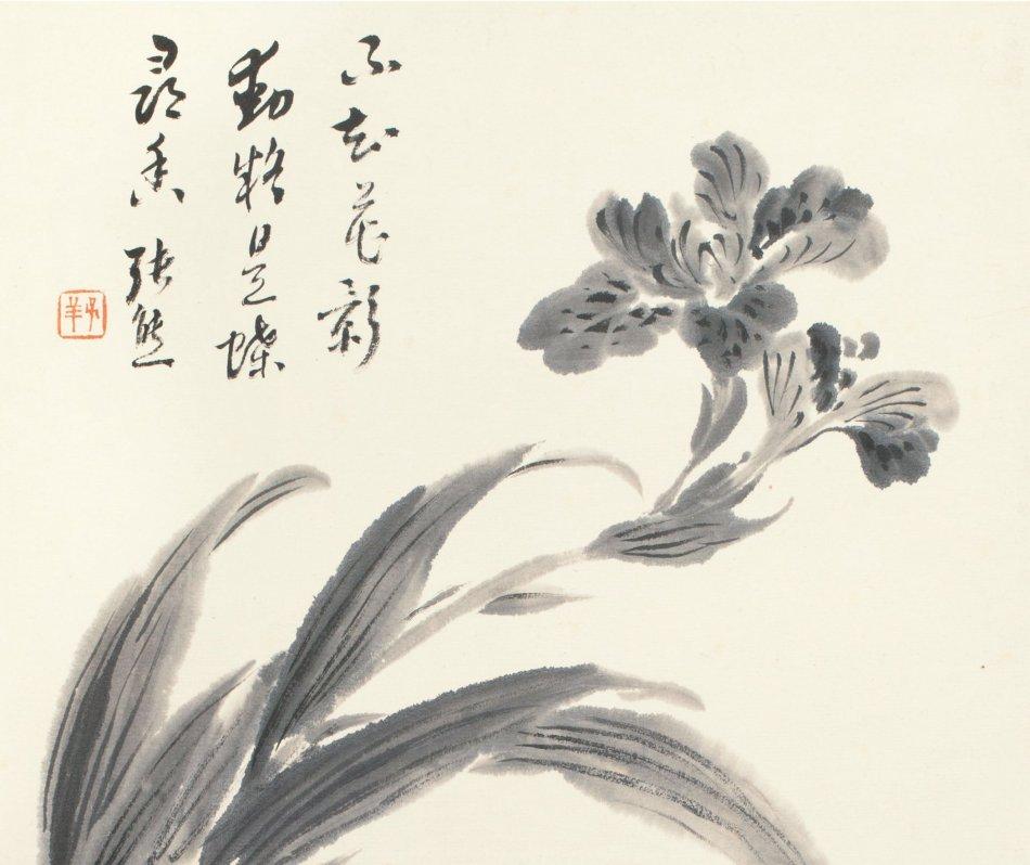清代画家张熊山水画作品欣赏：《水墨花卉册页》高清图片