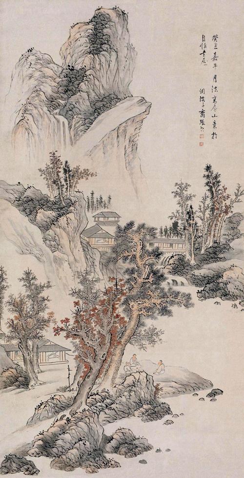 清代画家张启山水画作品欣赏：《秋山话旧图》